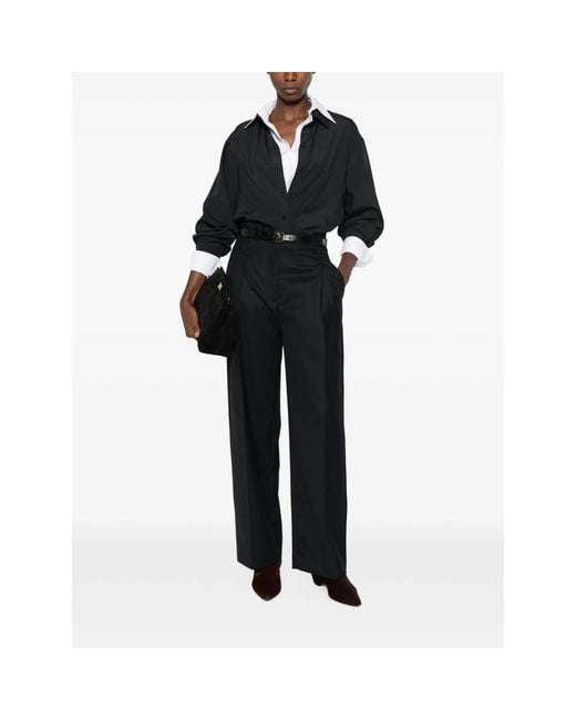 Tela Black Pleated Wide-Leg Trousers