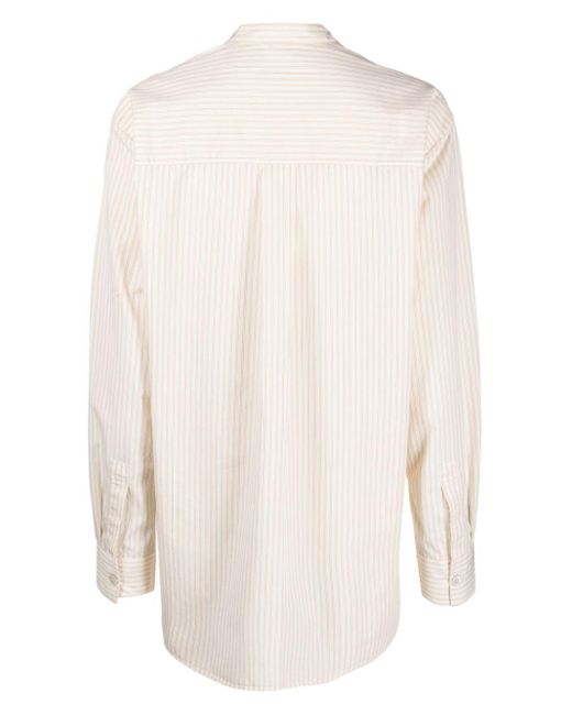 Tekla White Striped Organic-Cotton Band-Collar Shirt