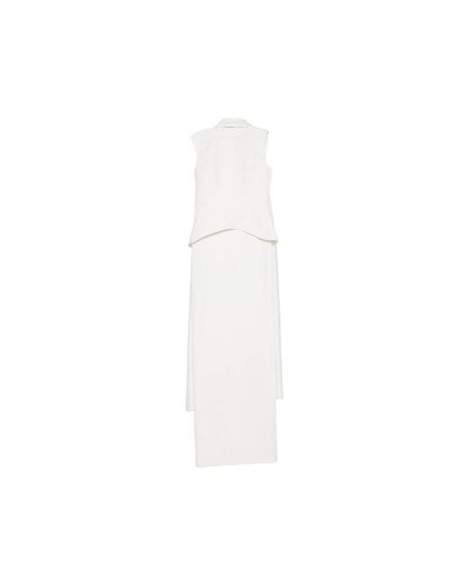 Solace London White Annie Peplum-Waist Draped-Panel Maxi Dress
