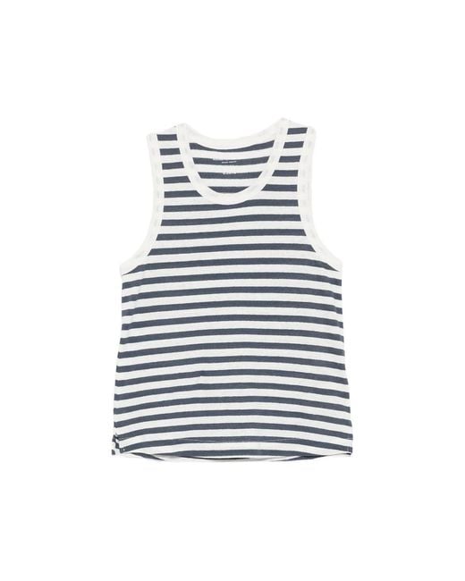 Majestic Filatures Blue Striped Sleeveless Tank Top