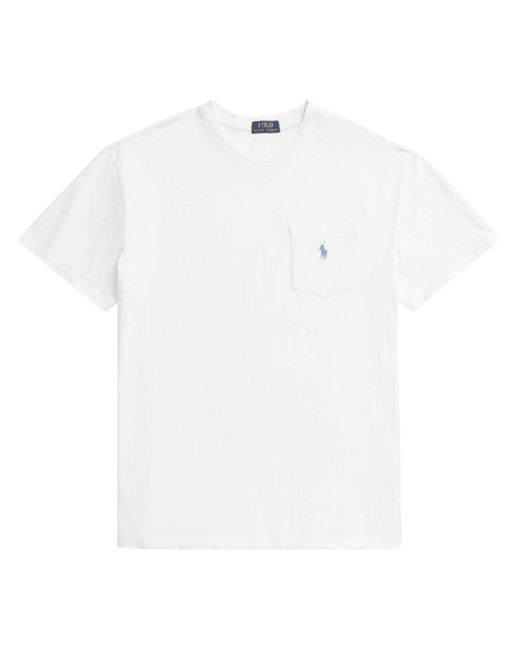 Polo Ralph Lauren White Cotton T-Shirt With Pocket And Embroidered Logo for men
