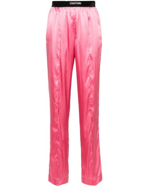 Tom Ford Straight-Leg Silk Trousers in Pink | Lyst