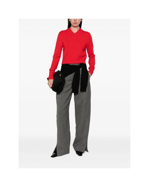 Soeur Red Jonas Ribbed-Knit V-Neck Sweater