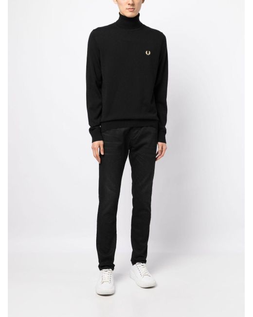 Fred Perry Black Logo-embroidered Roll-neck Jumper for men