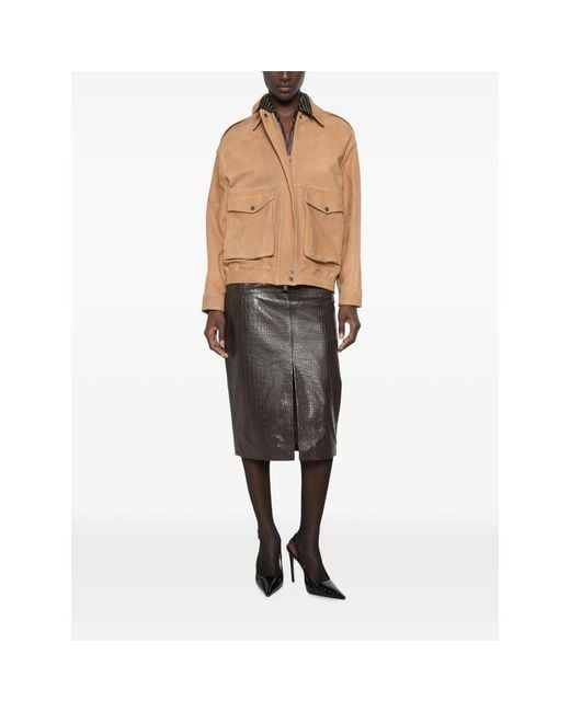 FEDERICA TOSI Gray Crocodile-Effect Leather Midi Skirt
