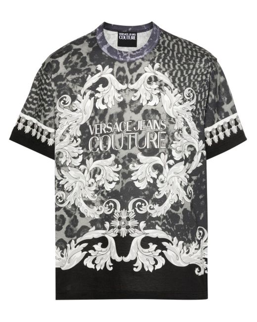 Versace Black Logo-Print Cotton T-Shirt for men