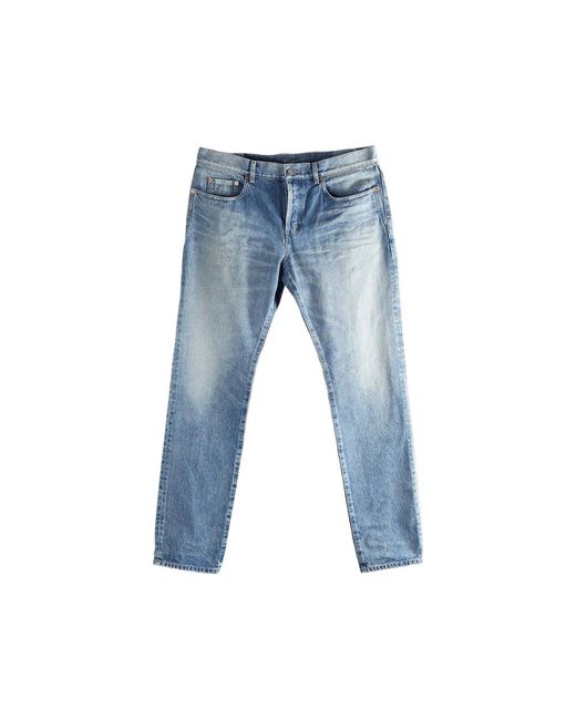 Saint Laurent Blue Logo-Patch Belt-Loop Jeans for men