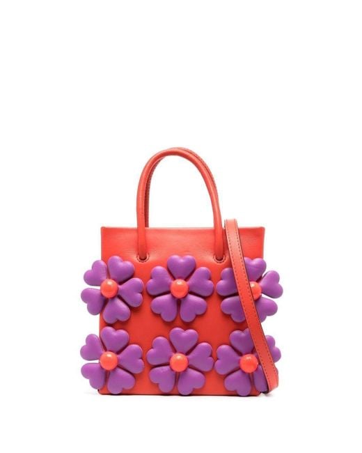 Moschino Pink Floral Appliqué Leather Tote Bag