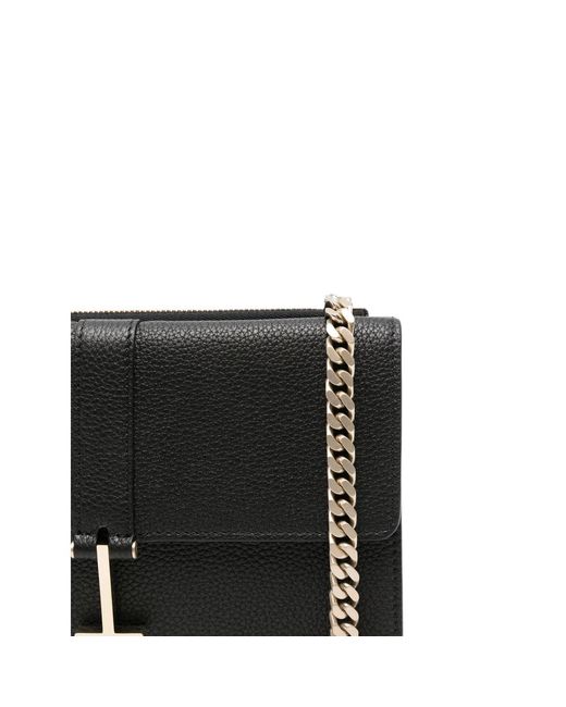 Tom Ford Black T Twist Pebbled Leather Clutch Bag