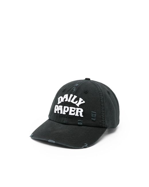 Daily Paper Black Stack Arch Distressed Cap for men
