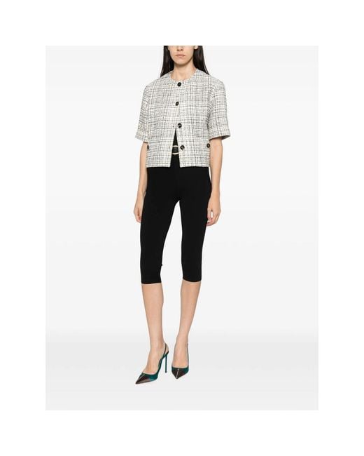 Self-Portrait Black Ribbed-Knit Cropped Trousers