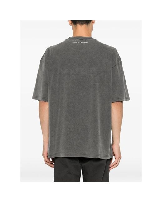 7 For All Mankind Gray Graphic-Print Crew-Neck T-Shirt for men