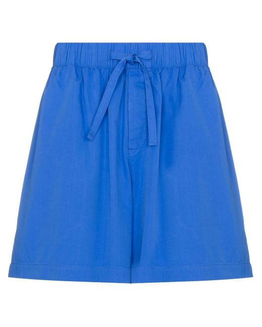Tekla Blue Drawstring-Waist Pajama Shorts