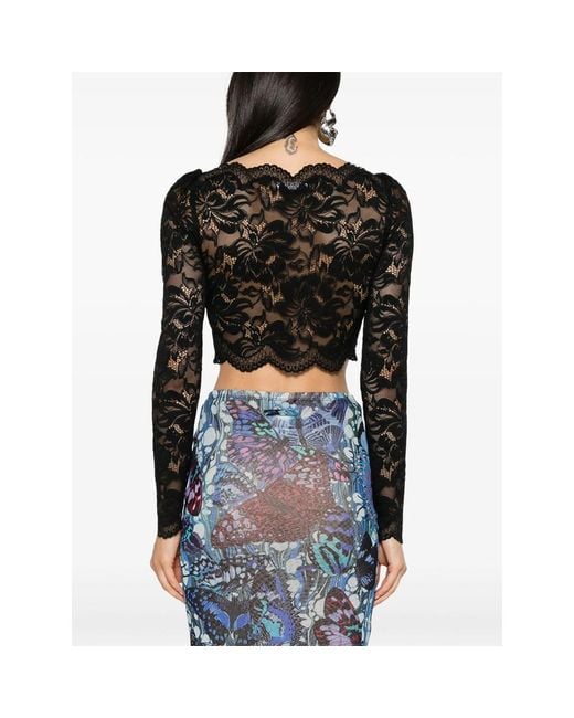 Rabanne Black Floral-Lace Cropped Top