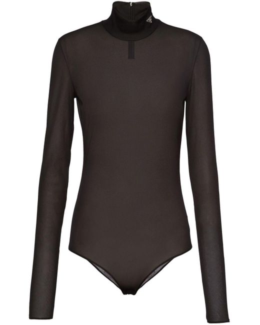 Prada Black Gazar Triangle-logo Bodysuit