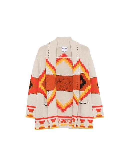 Kujten Orange Intarsia-Knit Shawl-Collar Cardigan