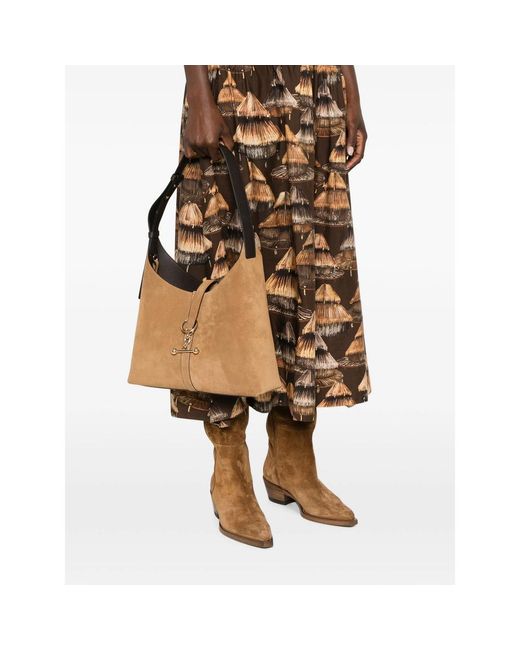 Strathberry Brown Suede Bar-Detail Shoulder Bag