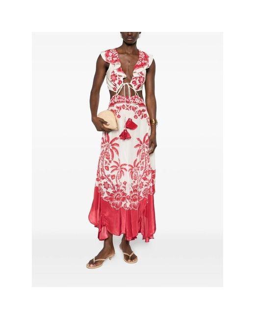 Farm Rio Red Guanacaste Sand Cut Out Sleeveless Midi Dress