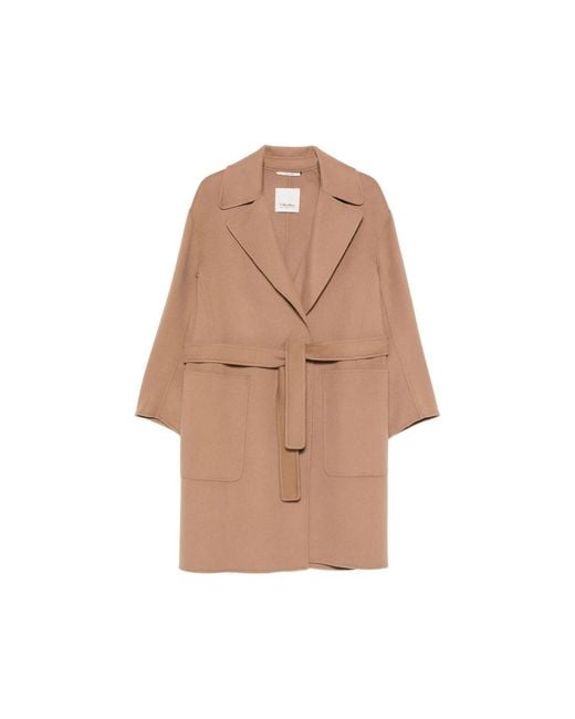 Max Mara Brown Velo Belted Notch-Lapel Coat