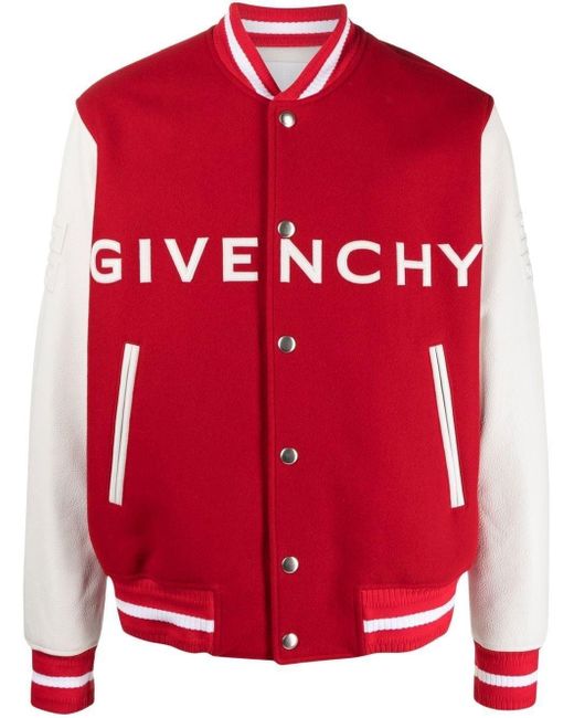 Givenchy Red Logo-print Varsity Jacket for men