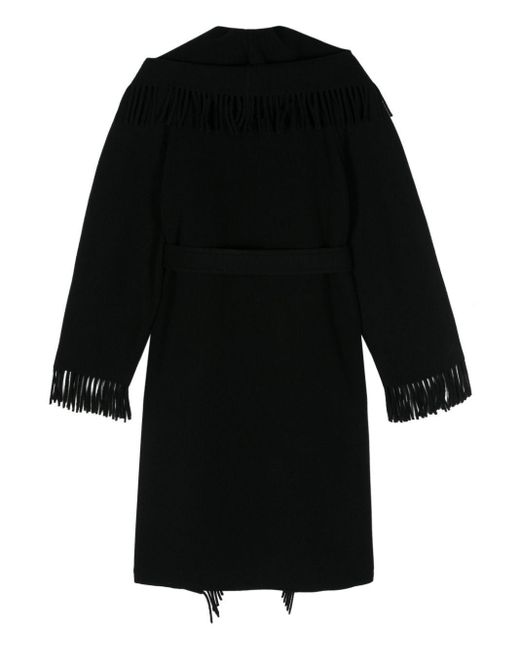 Balenciaga Black Fringed-Edge Wool Coat