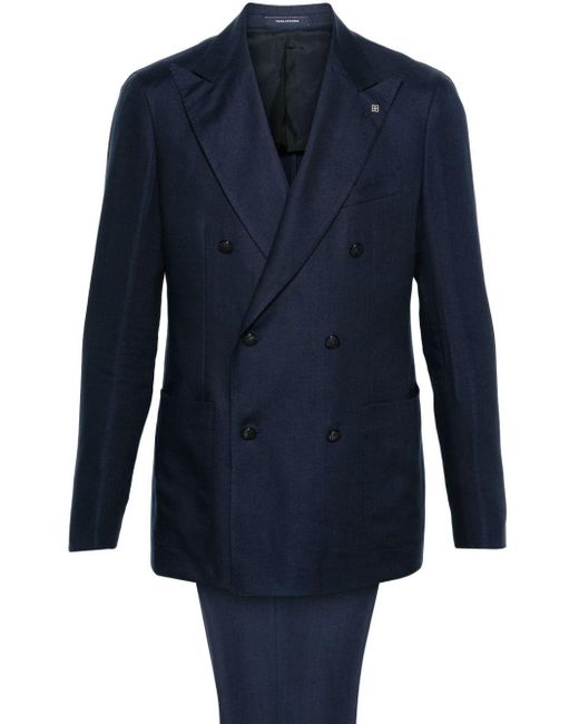 Tagliatore Blue Double-Breasted Linen Suit for men