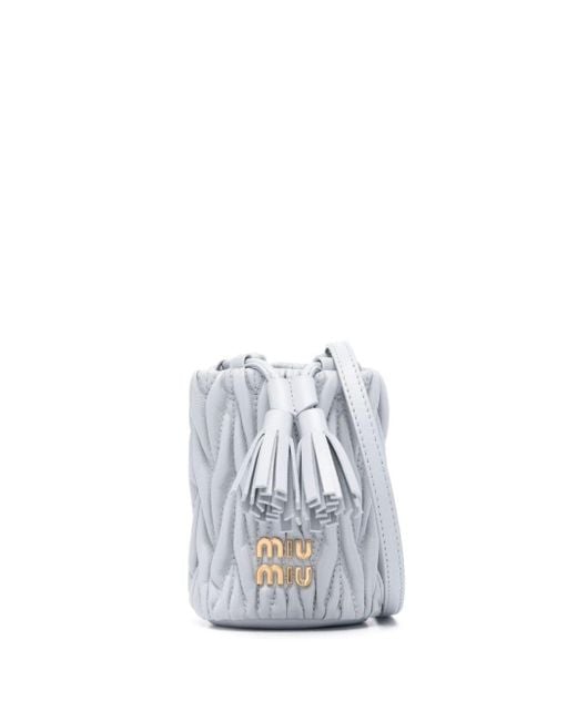 Miu Miu White Logo-lettering Matelassé Mini Bag