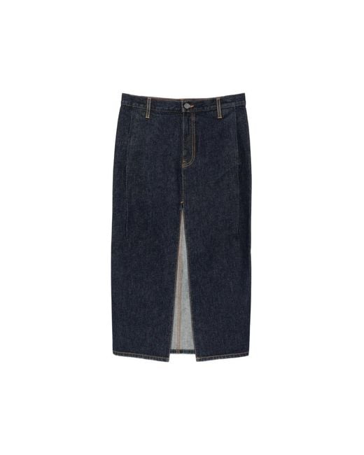 Khaite Blue Anden Front-Slit Denim Skirt