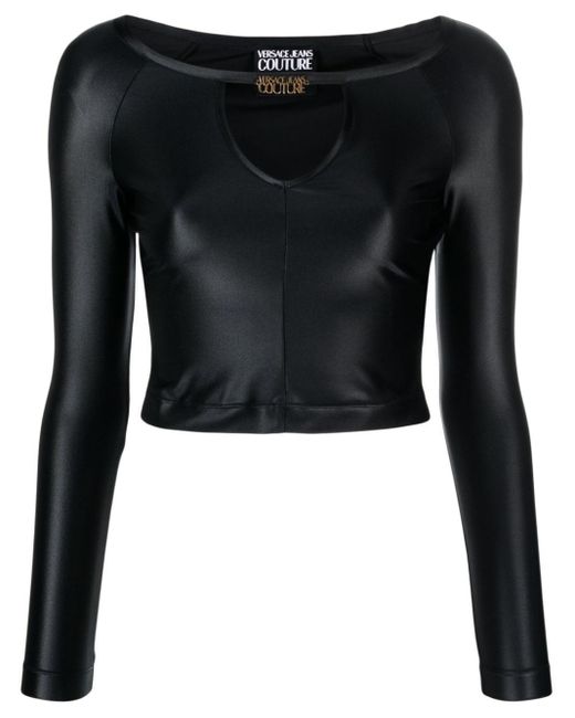 Versace Black Logo-Plaque Jersey Crop Top