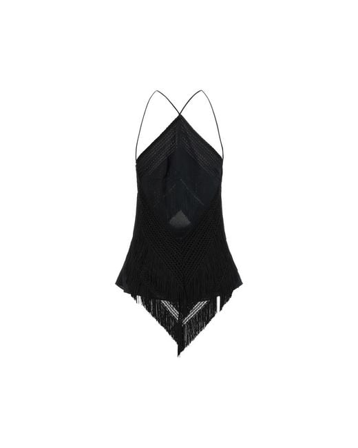 ANDAMANE Black Reina Fringe-Trimmed Top
