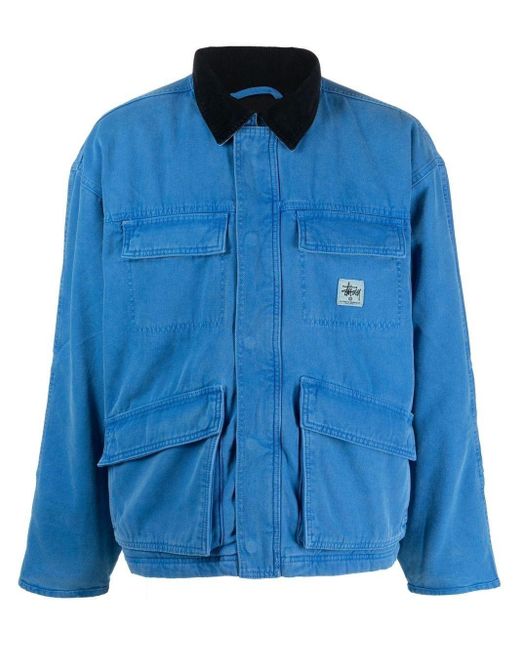 Stussy Blue Washed-canvas Shirt Jacket for men