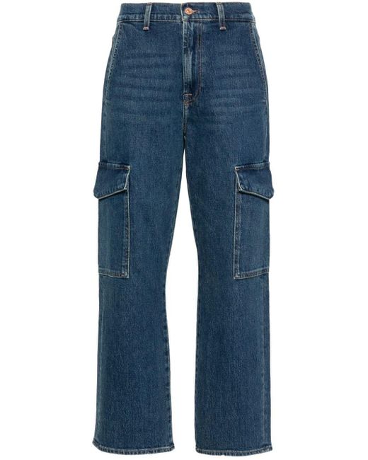 7 For All Mankind Blue Cargo Logan High-Rise Cropped Jeans