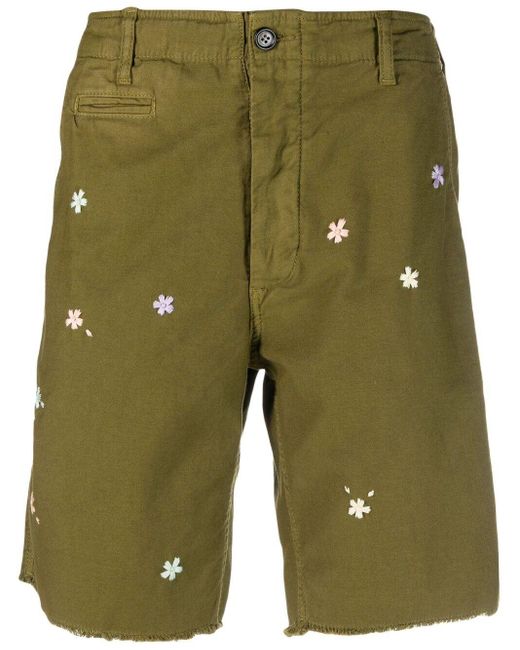 President's Green Floral-Embroidered Denim Shorts for men