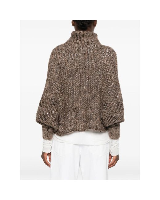 Panicale Brown Sequin-Embellished Roll-Neck Sweater