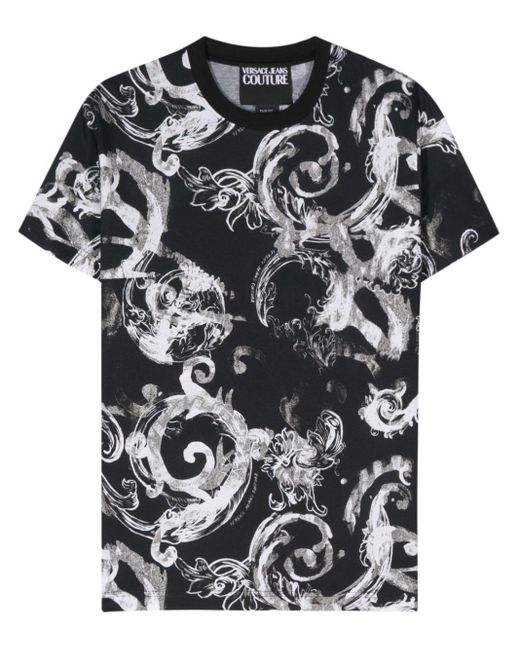 Versace Black Baroque-Print Cotton T-Shirt for men