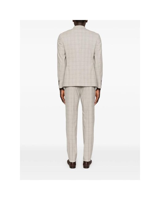 Reveres 1949 Natural Double-Breasted Patterned Suit for men