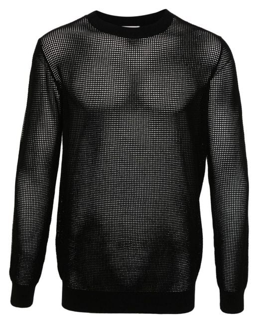 Dries Van Noten Black Open-Knit Sweatshirt for men