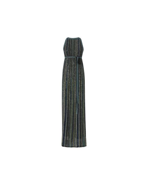 Missoni Green Long Striped Knit Dress With Sequins