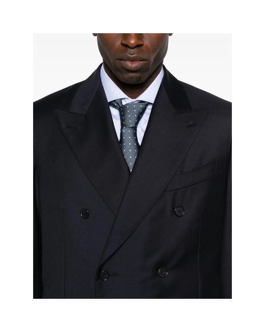 Caruso Blue Double-Breasted Wool Suit for men