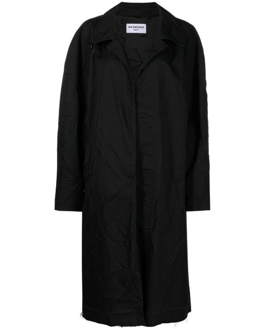 Balenciaga Wool Raw-edge Trench Coat in Black | Lyst