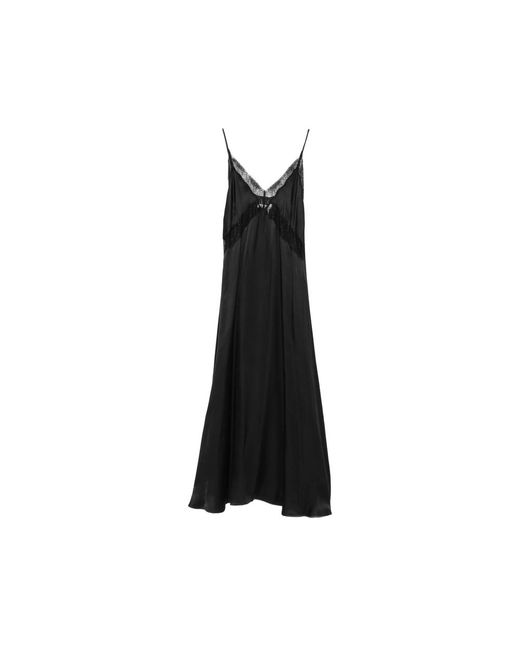 Anine Bing Black Lace-Trim V-Neck Maxi Dress