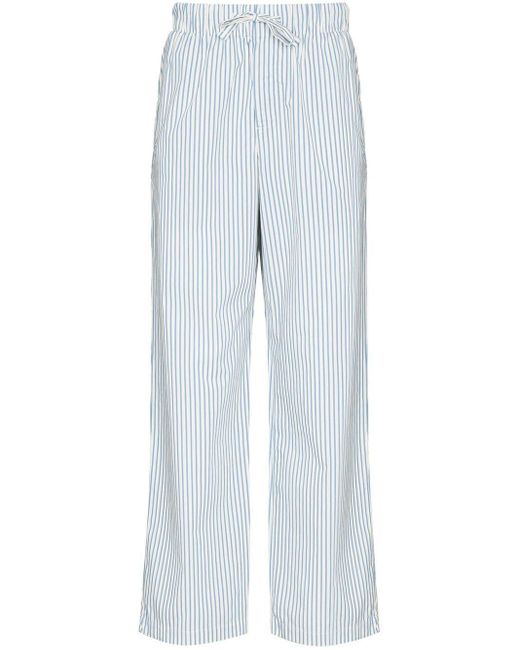 Tekla Blue Striped Drawstring Poplin Pajama Bottoms