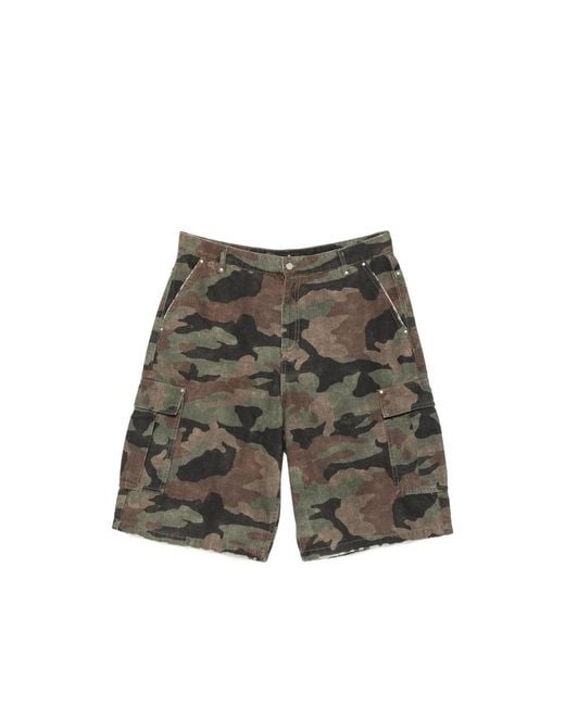 Represent Gray Camouflage-Print Cargo Shorts for men