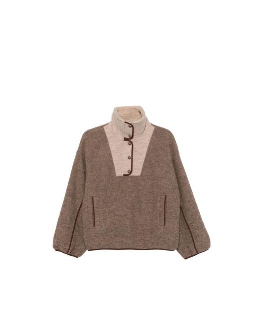 Sessun Brown Contrast-Panel Press-Stud Jacket
