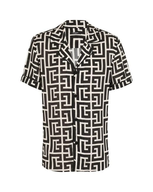 Balmain Black Monogram-Print Pyjama Shirt for men