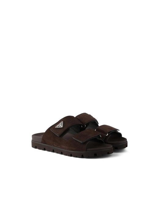 Prada Black Triangle-Logo Suede Sandals for men