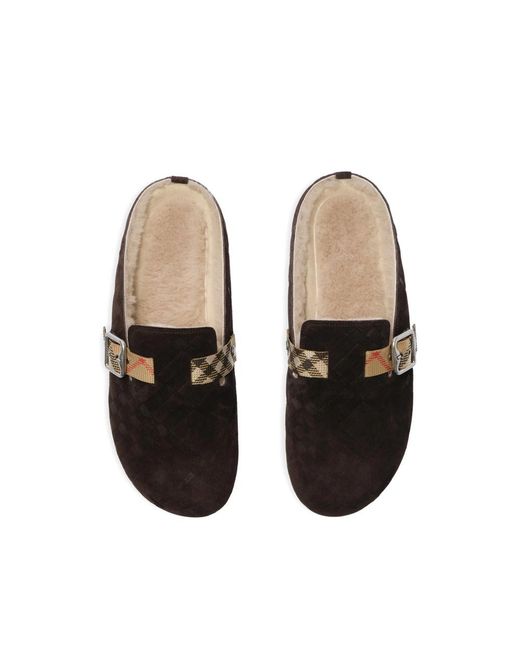 Burberry Brown Check Shearling Urchin Clogs for men