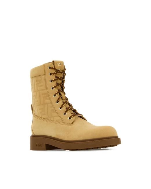 Fendi Brown Embossed-Logo Combat Boots
