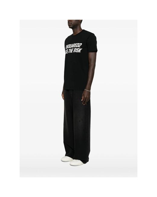 DSquared² Black Slogan-Print T-Shirt for men