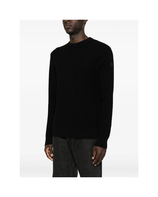 Moncler Black Logo-Patch Waffle-Knit Sweater for men